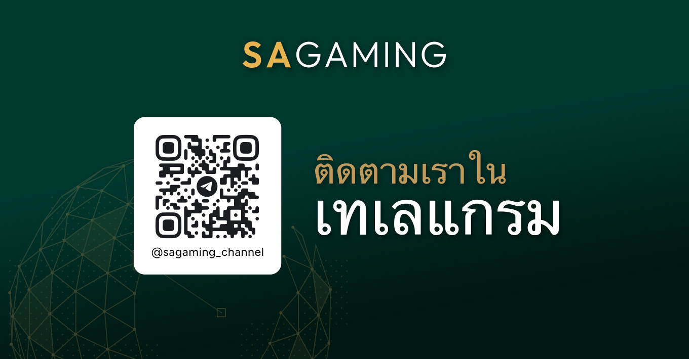 SA Gaming Telegram banner with QR code and @sagaming_channel, inviting players to join its official Telegram gaming community